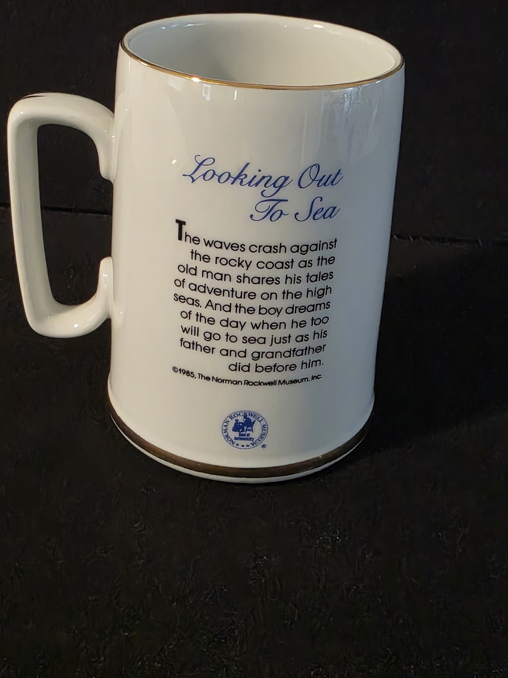 Norman Rockwell White Ceramic Mug with Figurative Sailor Scene and Gold Trim - Picture 3 of 4
